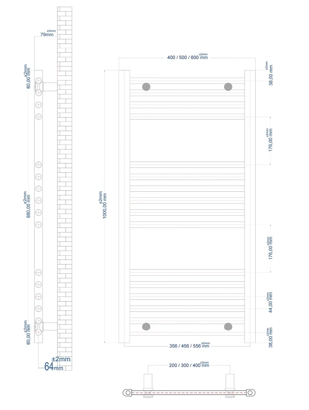 Eastbrook Wingrave Handdoekradiator 50x100cm Grijs Mat 502W - Afbeelding 2
