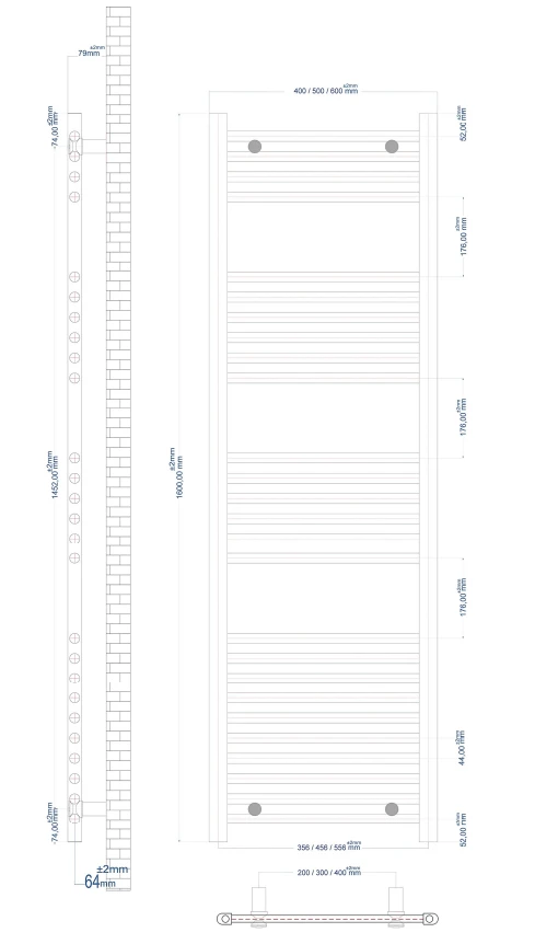 Eastbrook Wingrave Handdoekradiator 60x160cm Grijs Mat 953W - Afbeelding 2