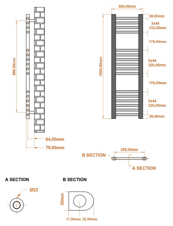 Eastbrook Wingrave Handdoekradiator 30x100cm Antraciet 331W - Afbeelding 2