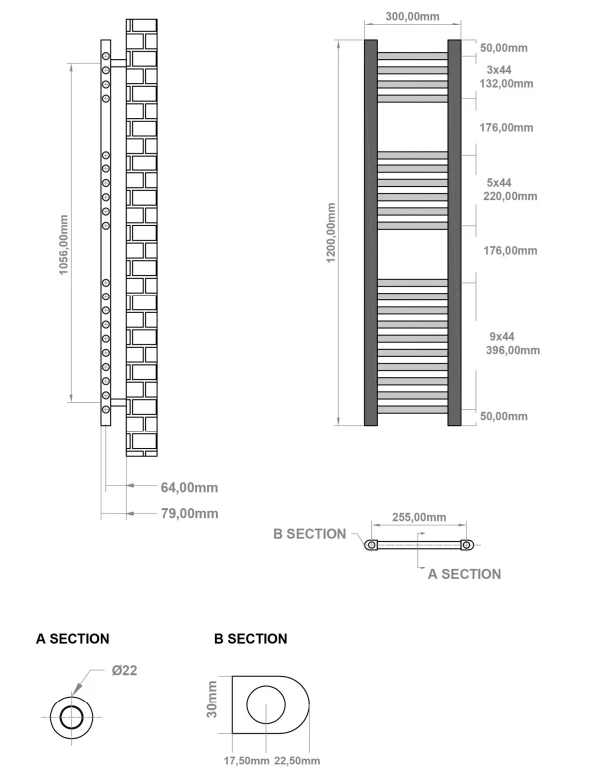 Eastbrook Wingrave Handdoekradiator 30x120cm Wit Glans 398W - Afbeelding 2