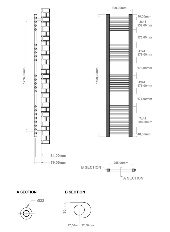 Eastbrook Wingrave Handdoekradiator 30x140cm Wit Glans 468W - Afbeelding 2