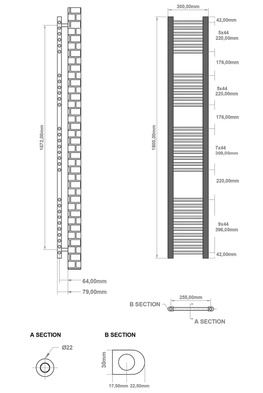 Eastbrook Wingrave Handdoekradiator 30x180cm Antraciet 619W - Afbeelding 2
