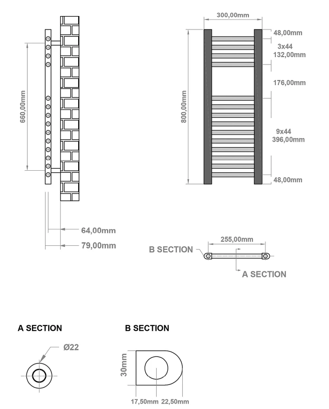 Eastbrook Wingrave Handdoekradiator 30x80cm Chroom 171W - Afbeelding 2