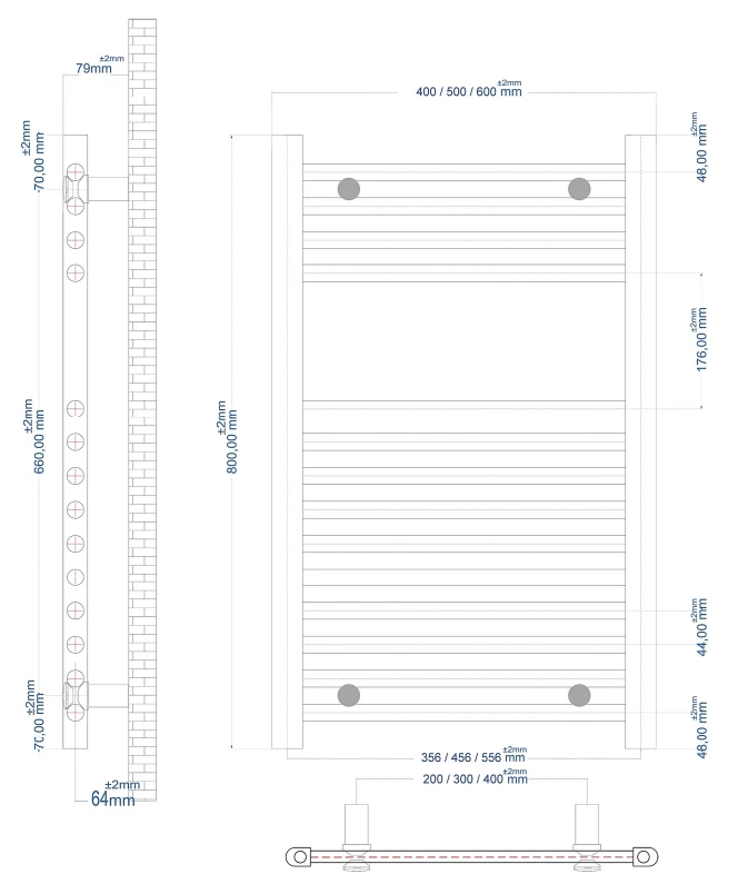 Eastbrook Wingrave Handdoekradiator 50x80cm Grijs Mat 404W - Afbeelding 2
