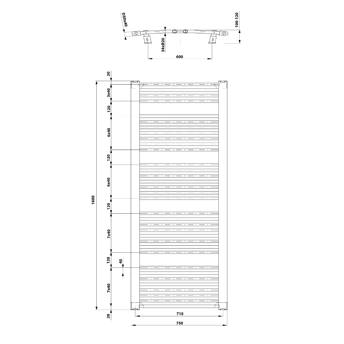 Aqualine Orbit Gebogen Design Radiator 75x168cm Wit 1269Watt