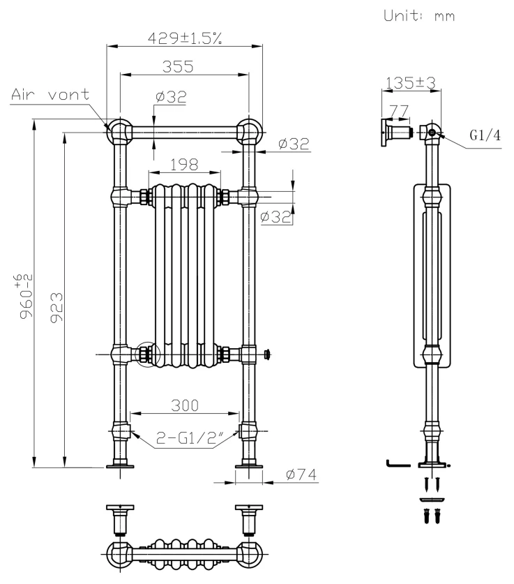Eastbrook Avon Radiator 45x95cm 450W Chroom/wit Glans - Afbeelding 4