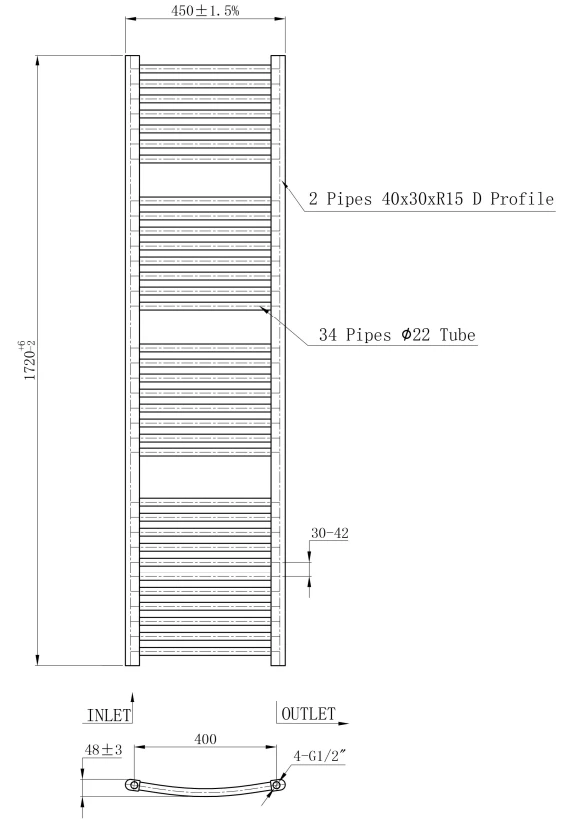Eastbrook Biava Gebogen Handdoekradiator 45x170cm 849W Wit Glans - Afbeelding 4