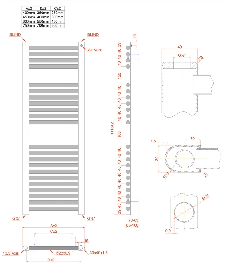 Eastbrook Biava Multirail Handdoekradiator 60x110cm 695W Zwart Mat - Afbeelding 5