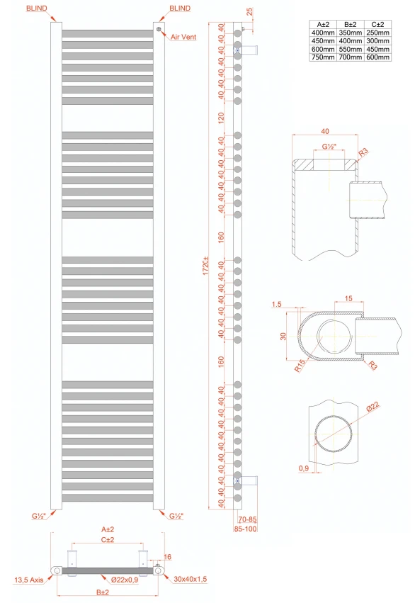 Eastbrook Biava Multirail Handdoekradiator 45x170cm 843W Wit Glans - Afbeelding 5
