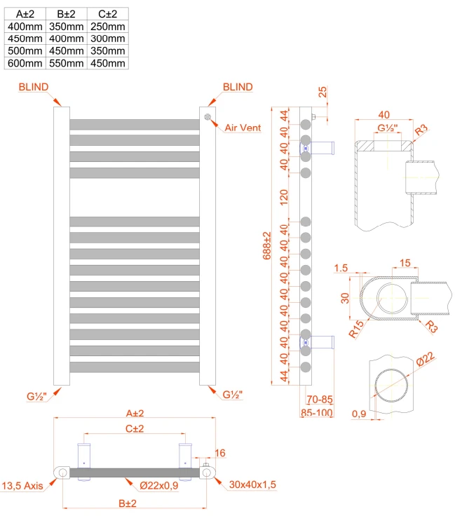 Eastbrook Biava Multirail Handdoekradiator 75x70cm 532W Wit Mat - Afbeelding 5