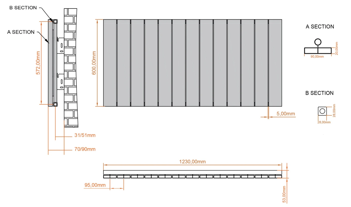 Eastbrook Charlton Radiator 125x60cm Aluminium 1271W Zwart Mat - Afbeelding 4