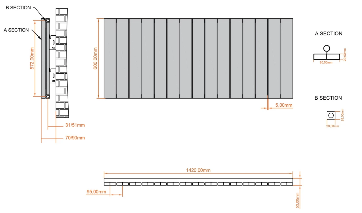 Eastbrook Charlton Radiator 140x60cm Aluminium 1460W Wit Mat - Afbeelding 4