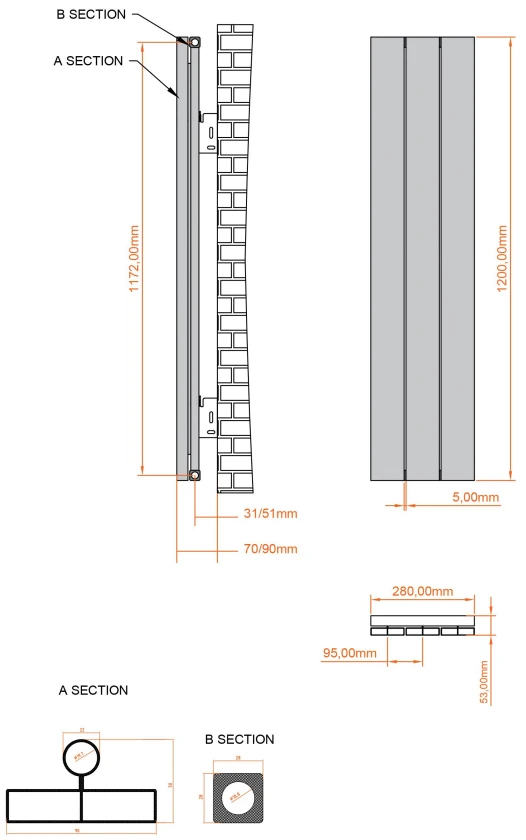 Eastbrook Charlton Radiator 30x120cm Aluminium 585W Zwart Mat - Afbeelding 4