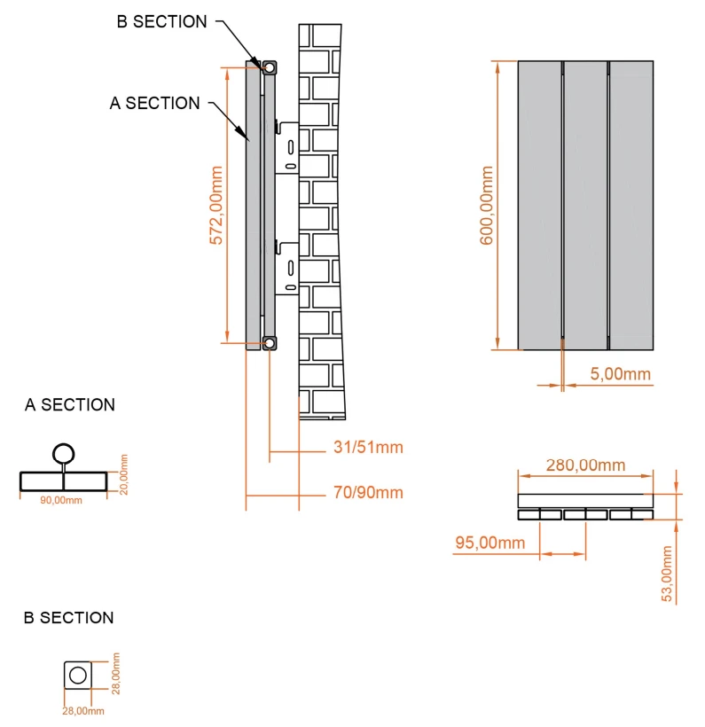 Eastbrook Charlton Radiator 30x60cm Aluminium 305W Zwart Mat - Afbeelding 4