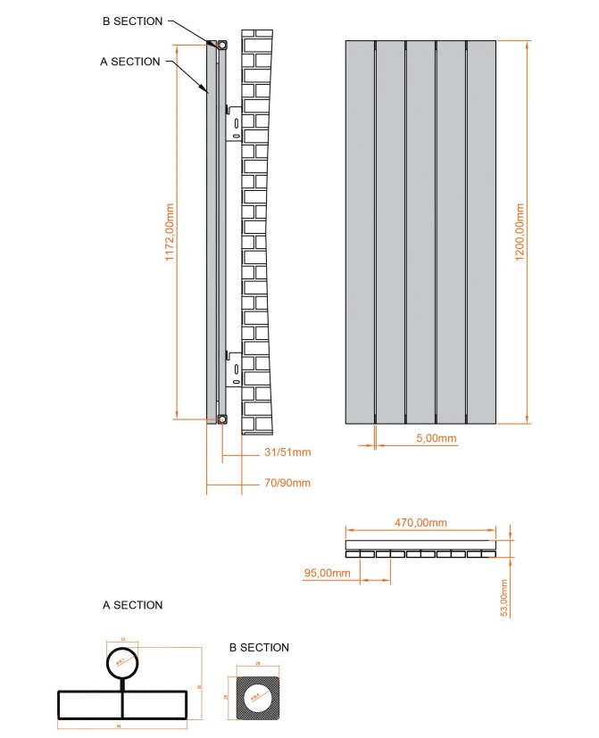 Eastbrook Charlton Radiator 45x120cm Aluminium 963W Wit Mat - Afbeelding 4