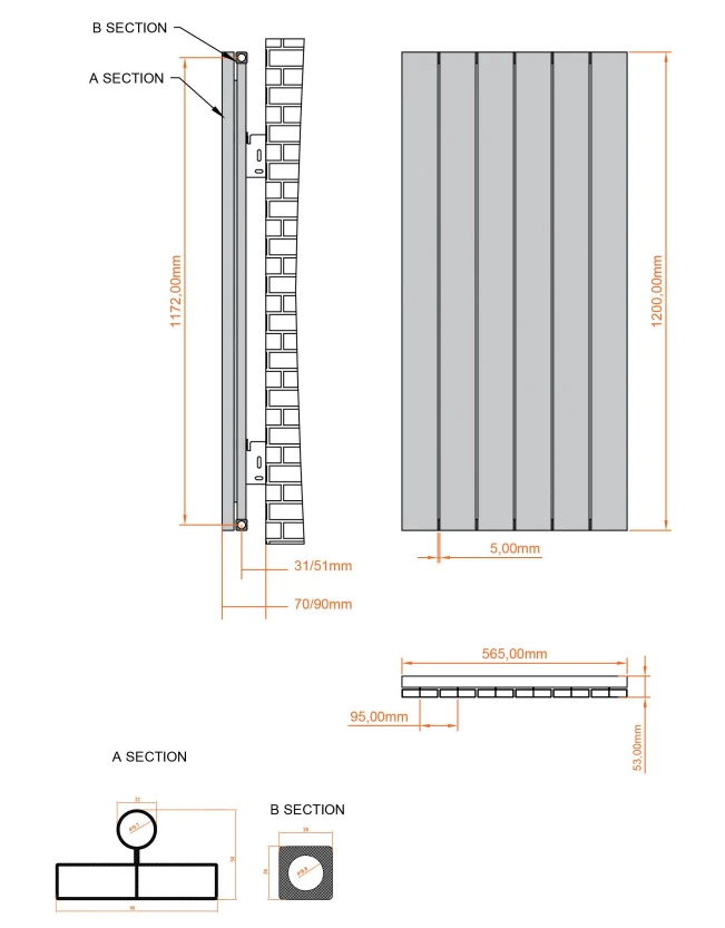 Eastbrook Charlton Radiator 55x120cm Aluminium 1150W Zwart Mat - Afbeelding 4