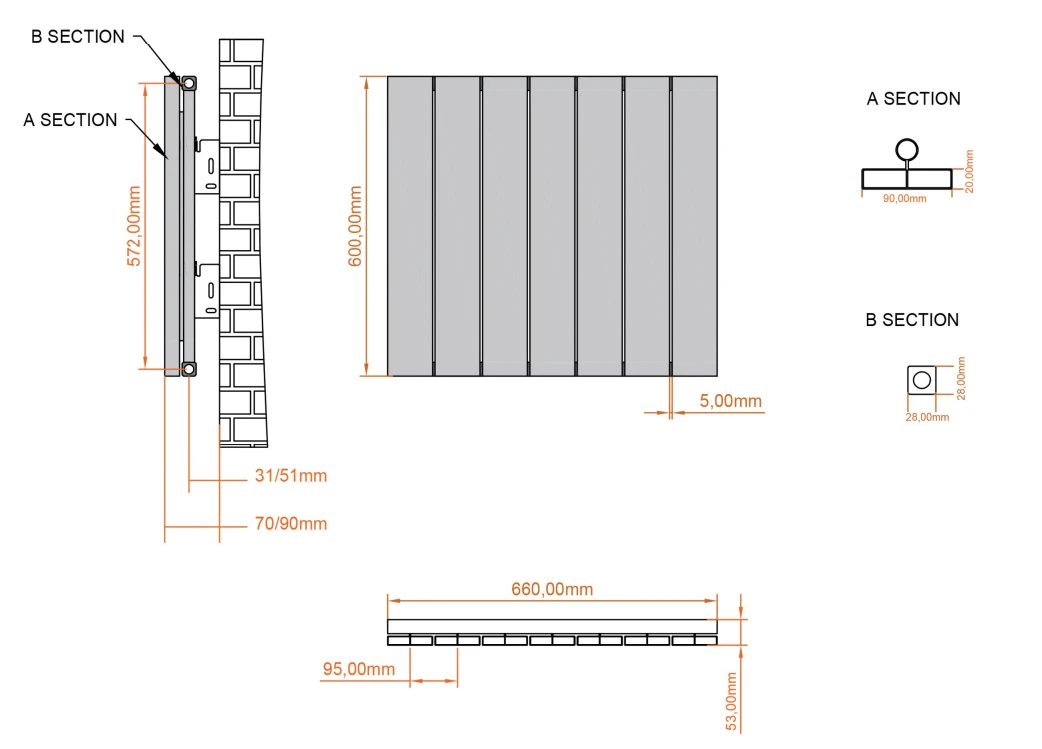 Eastbrook Charlton Radiator 65x60cm Aluminium 697W Zwart Mat - Afbeelding 4