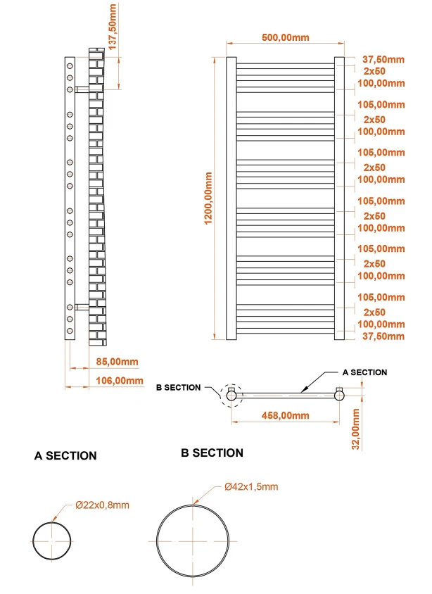 Eastbrook Corinium Handdoekradiator 50x120cm 396W Chroom - Afbeelding 4