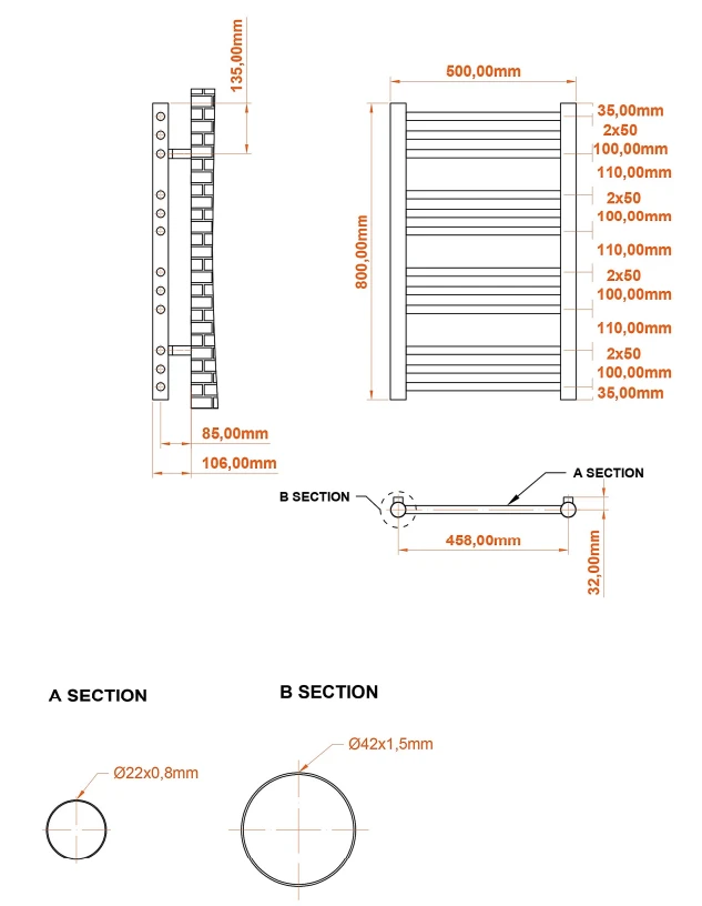 Eastbrook Corinium Handdoekradiator 50x80cm 392W Grijs Mat - Afbeelding 4