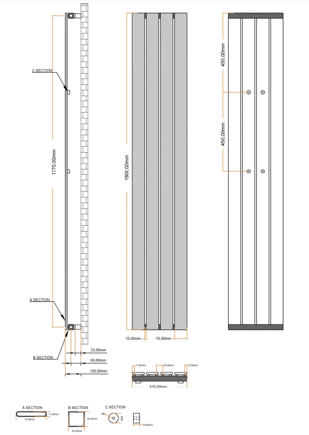 Eastbrook Deddington Radiator 30x180cm 812W Wit Glans - Afbeelding 4