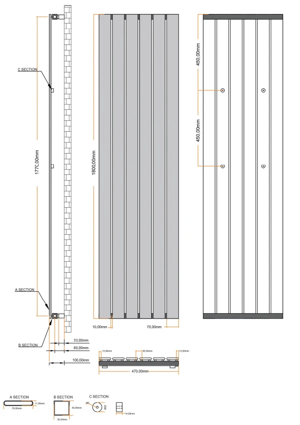 Eastbrook Deddington Radiator 45x180cm 1231W Antraciet - Afbeelding 4