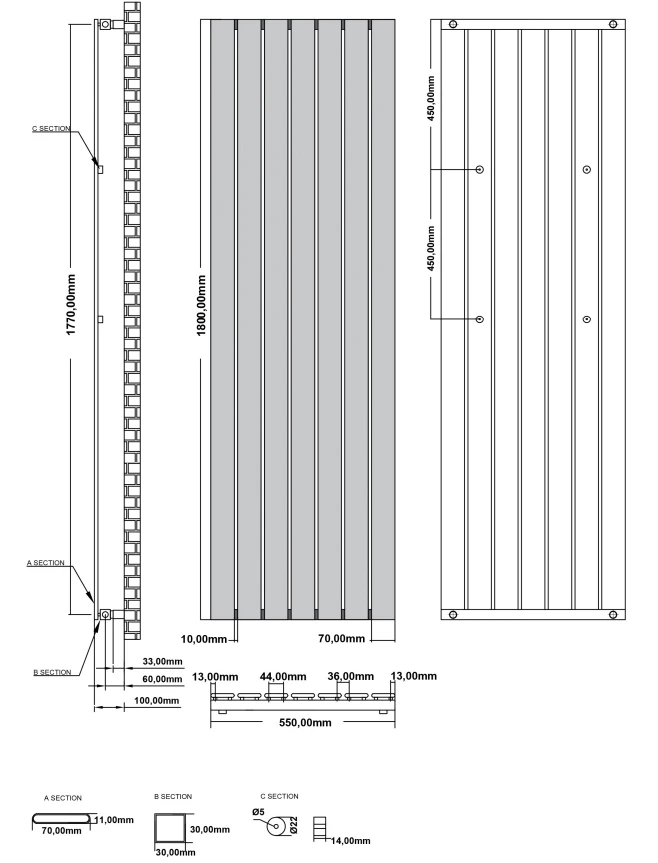 Eastbrook Deddington Radiator 55x180cm 1440W Wit Glans - Afbeelding 4