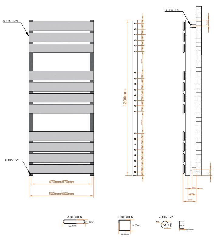 Eastbrook Deddington Handdoekradiator 50x120cm 725W Wit Glans - Afbeelding 4