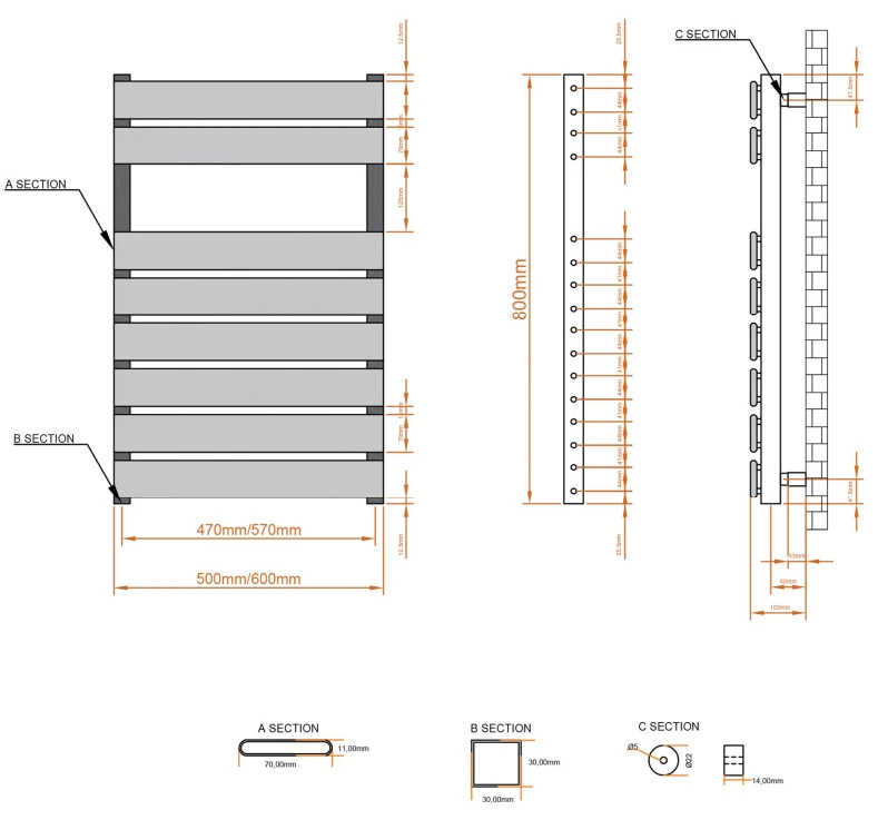 Eastbrook Deddington Handdoekradiator 50x80cm 509W Antraciet - Afbeelding 4