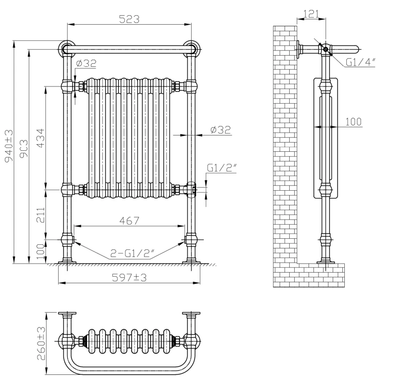 Eastbrook Isbourne Klassieke Radiator 94x60cm Chroom 732 Watt - Afbeelding 2
