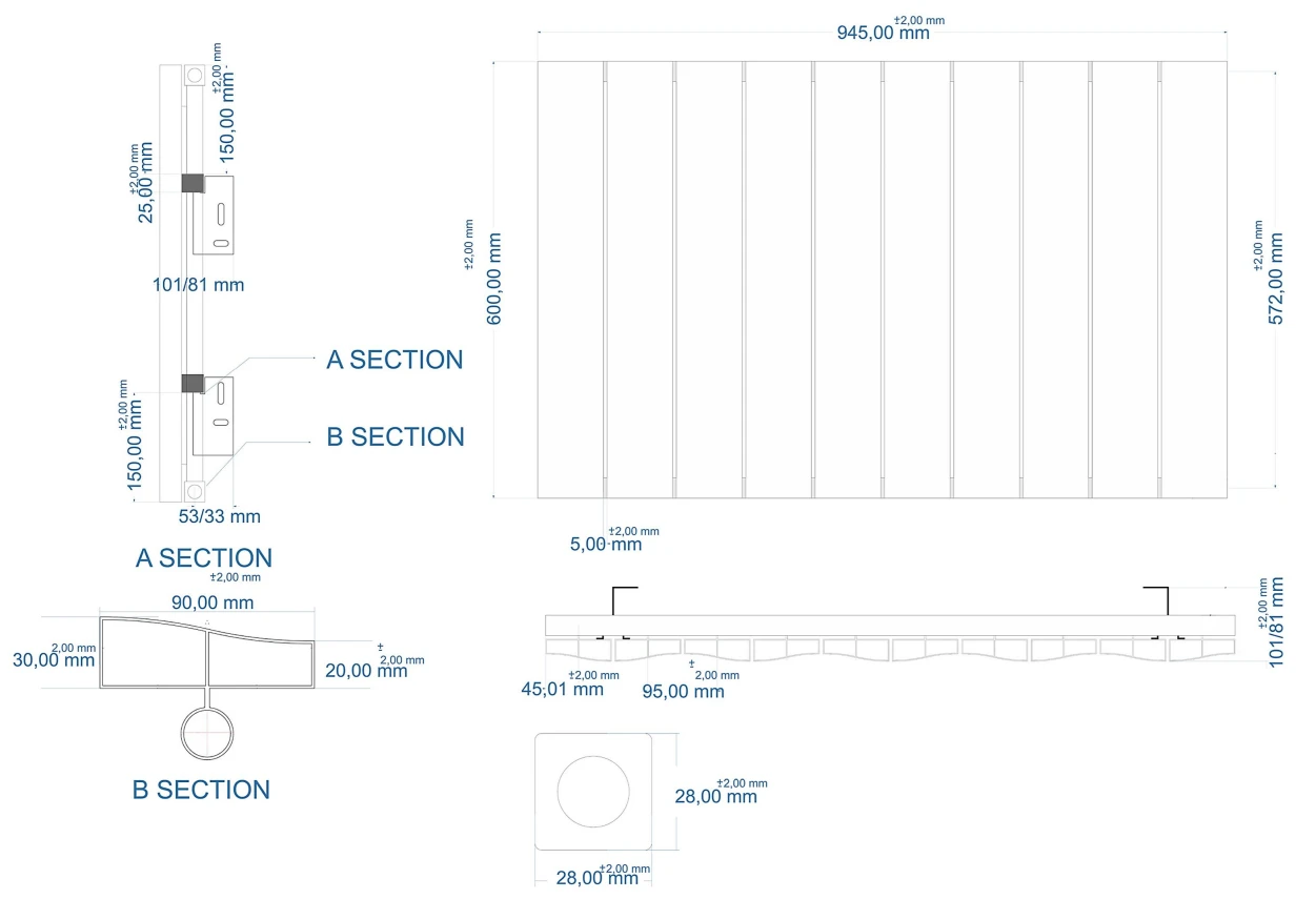 Eastbrook Fairford Radiator 95x60cm Aluminium 987W Wit Mat - Afbeelding 2
