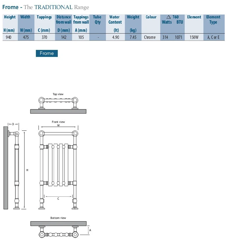 Eastbrook Frome Klassieke Radiator 95,2x50cm Chroom 243 Watt - Afbeelding 2