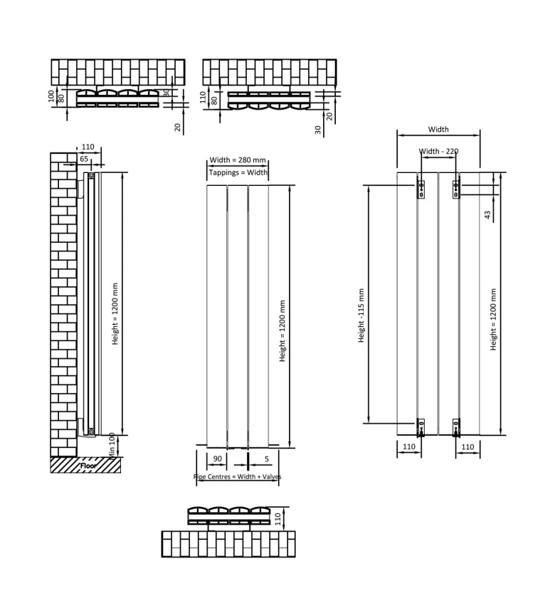 Eastbrook Guardia Radiator 30x120cm Aluminium 960W Grijs Mat - Afbeelding 3