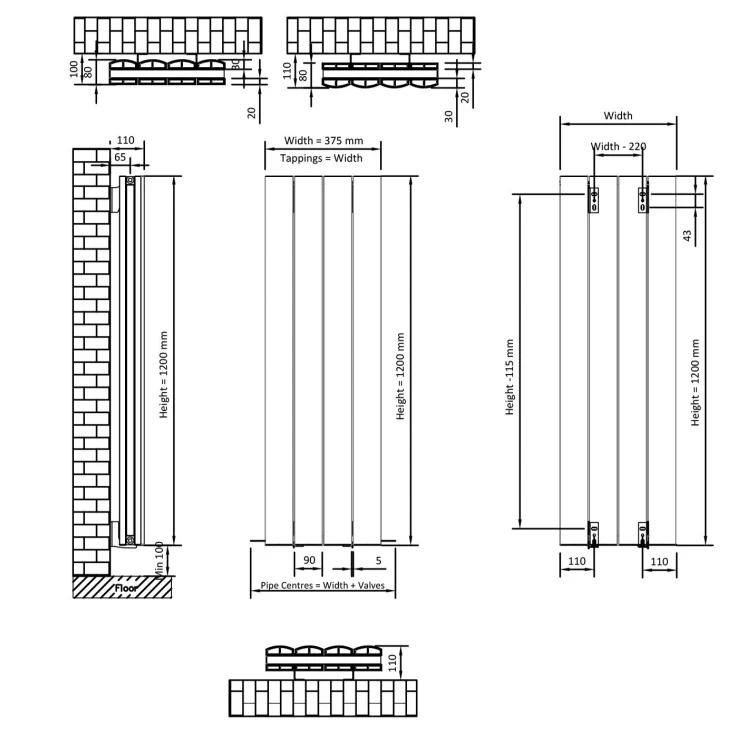 Eastbrook Guardia Radiator 35x120cm Aluminium 1280W Antraciet - Afbeelding 3