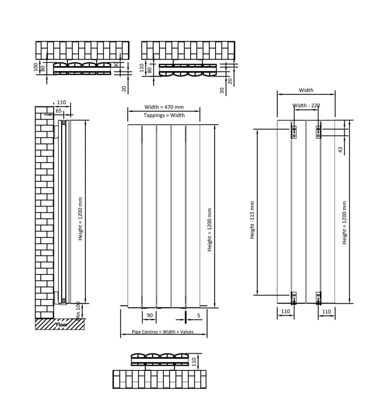 Eastbrook Guardia Radiator 45x120cm Aluminium 1600W Grijs Mat - Afbeelding 3