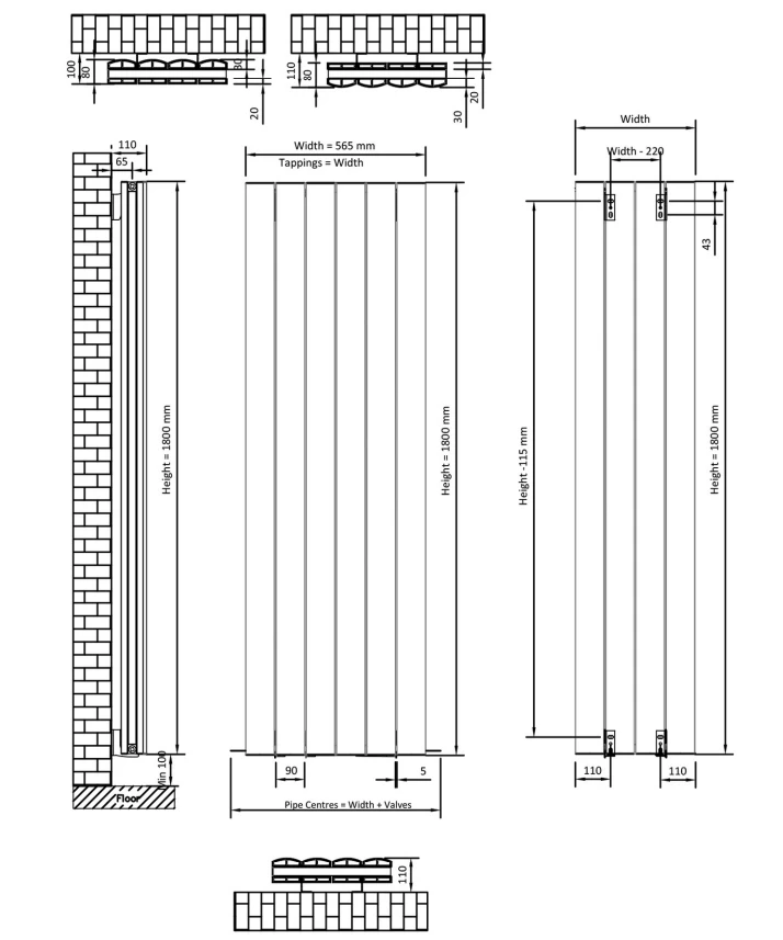 Eastbrook Guardia Radiator 55x180cm Aluminium 2736W Wit Mat - Afbeelding 3