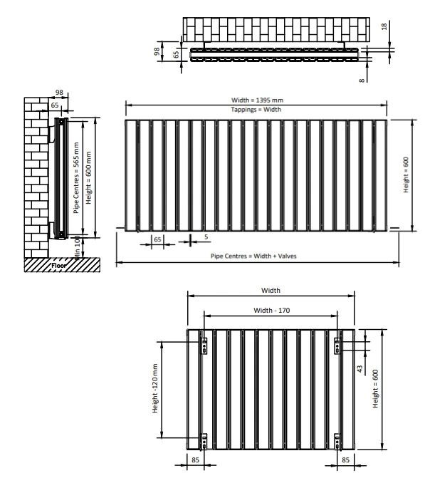 Eastbrook Hadleigh Radiator 140x60cm Aluminium 2345W Wit Mat - Afbeelding 4