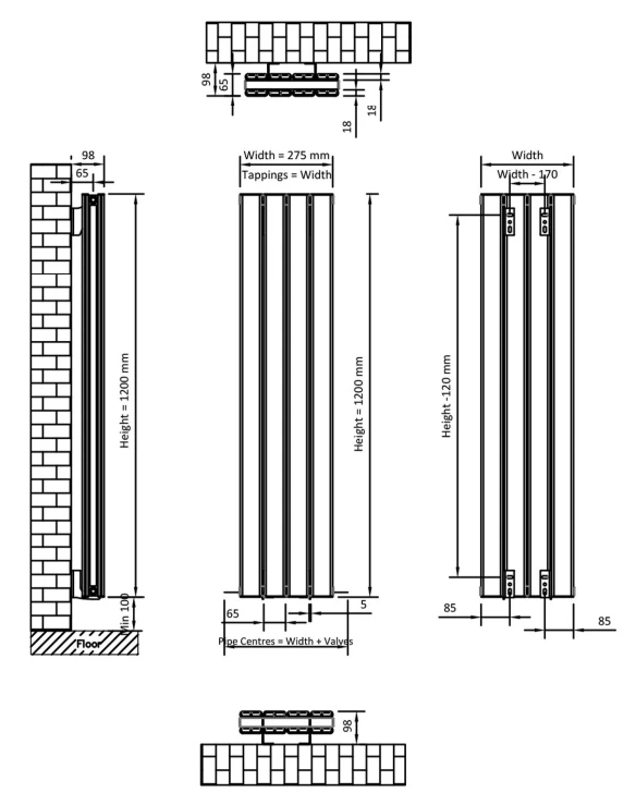 Eastbrook Hadleigh Radiator 30x120cm Aluminium 779W Wit Mat - Afbeelding 4