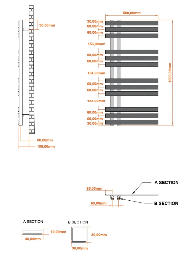 Eastbrook Hurley Handdoekradiator 50x100cm 460W Grijs Mat - Afbeelding 4