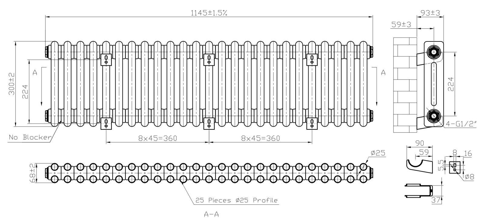 Eastbrook Imperia 2 Koloms Radiator 115x30cm 875W Wit Glans - Afbeelding 4