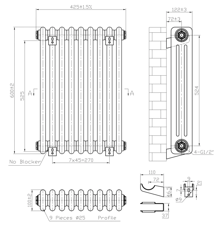 Eastbrook Imperia 3 Koloms Radiator 40x60cm 850W Wit Glans - Afbeelding 4