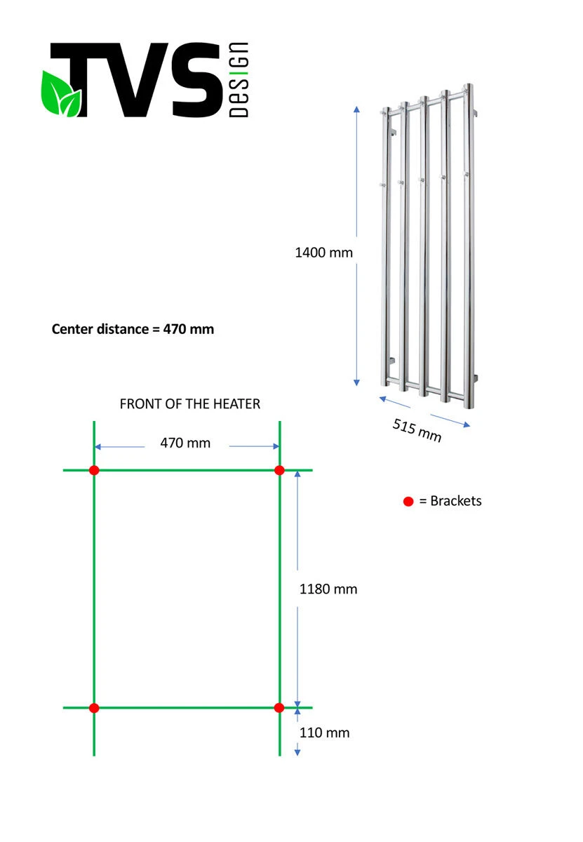 TVS Design Kiro 5 Handdoekradiator Chroom 340W 140x51,5cm - Afbeelding 4
