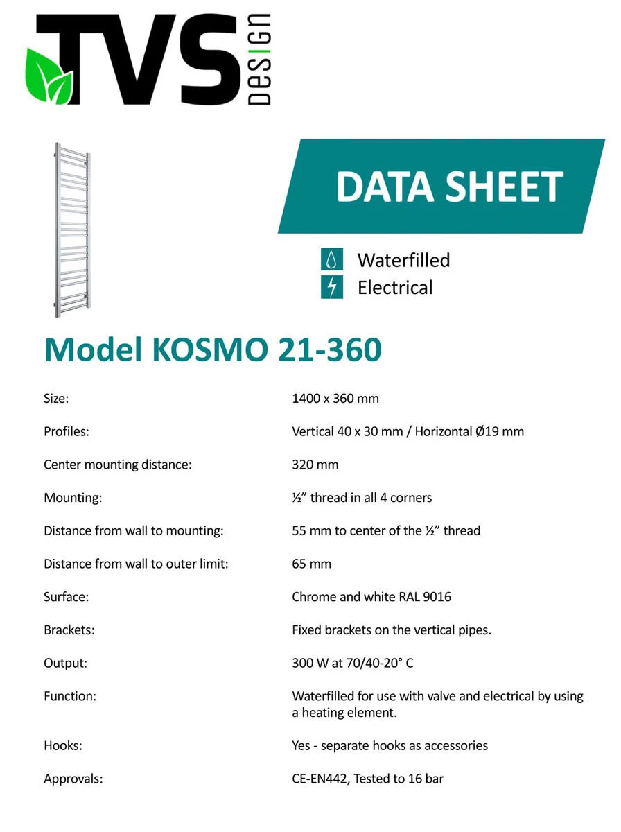 TVS Design Kosmo Handdoekradiator Zwart 300W 140x36cm - Afbeelding 3
