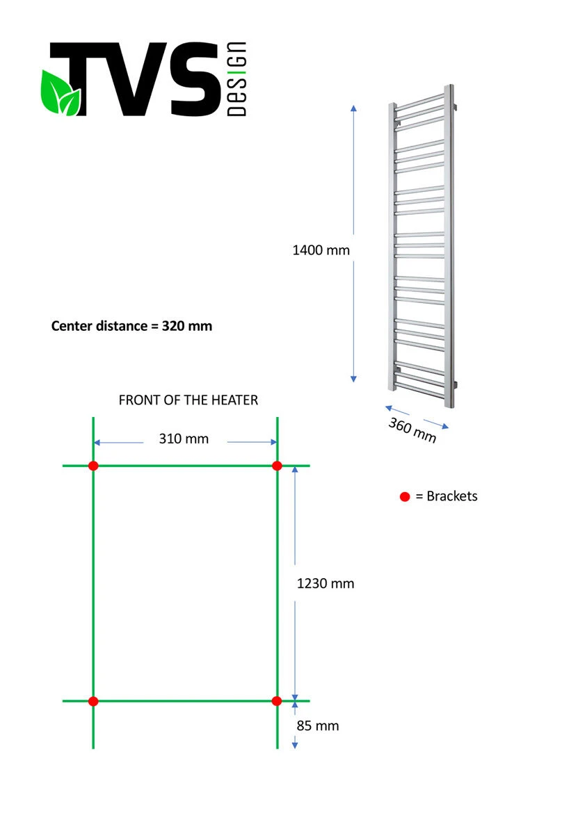 TVS Design Kosmo Handdoekradiator Zwart 300W 140x36cm - Afbeelding 4