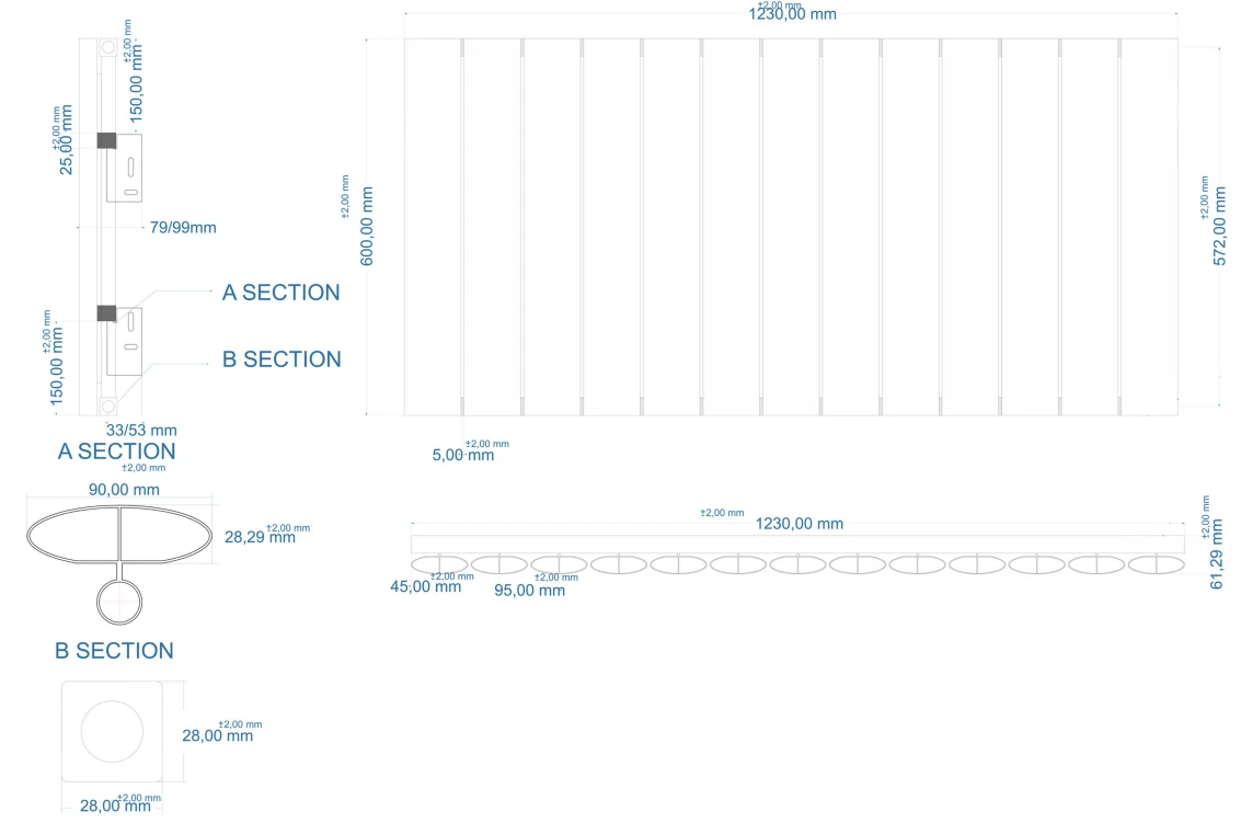 Eastbrook Malmesbury Radiator 125x60cm Aluminium 1217W Grijs Mat - Afbeelding 4