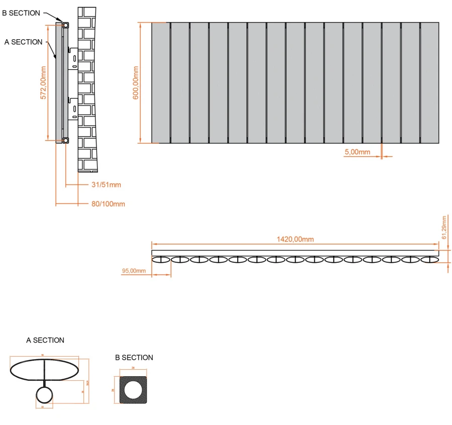 Eastbrook Malmesbury Radiator 140x60cm Aluminium 1394W Antraciet - Afbeelding 4