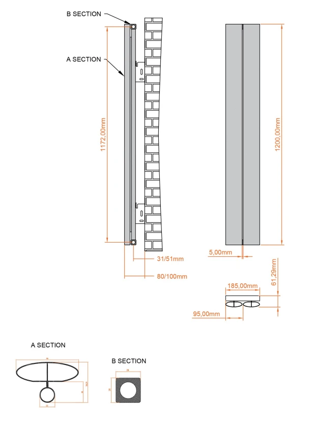 Eastbrook Malmesbury Radiator 20x120cm Aluminium 375W Grijs Mat - Afbeelding 4