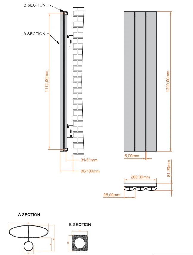 Eastbrook Malmesbury Radiator 30x120cm Aluminium 554W Cappuccino - Afbeelding 4