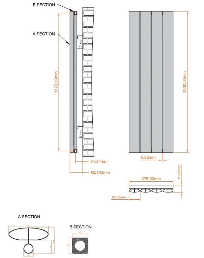Eastbrook Malmesbury Radiator 35x120cm Aluminium 730W Wit Mat - Afbeelding 4