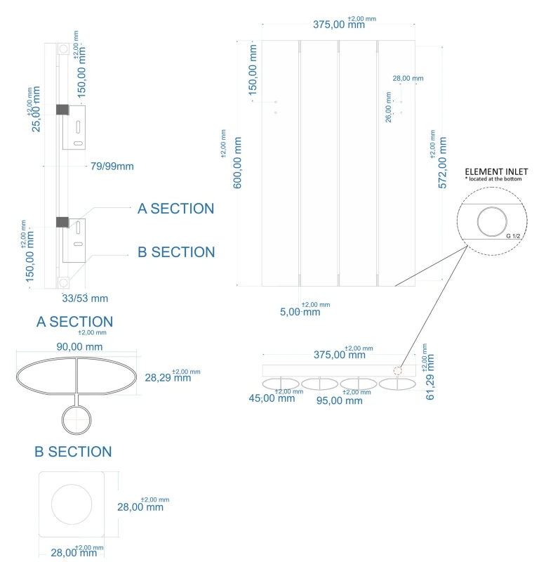 Eastbrook Malmesbury Radiator 35x60cm Aluminium 397W Grijs Mat - Afbeelding 4