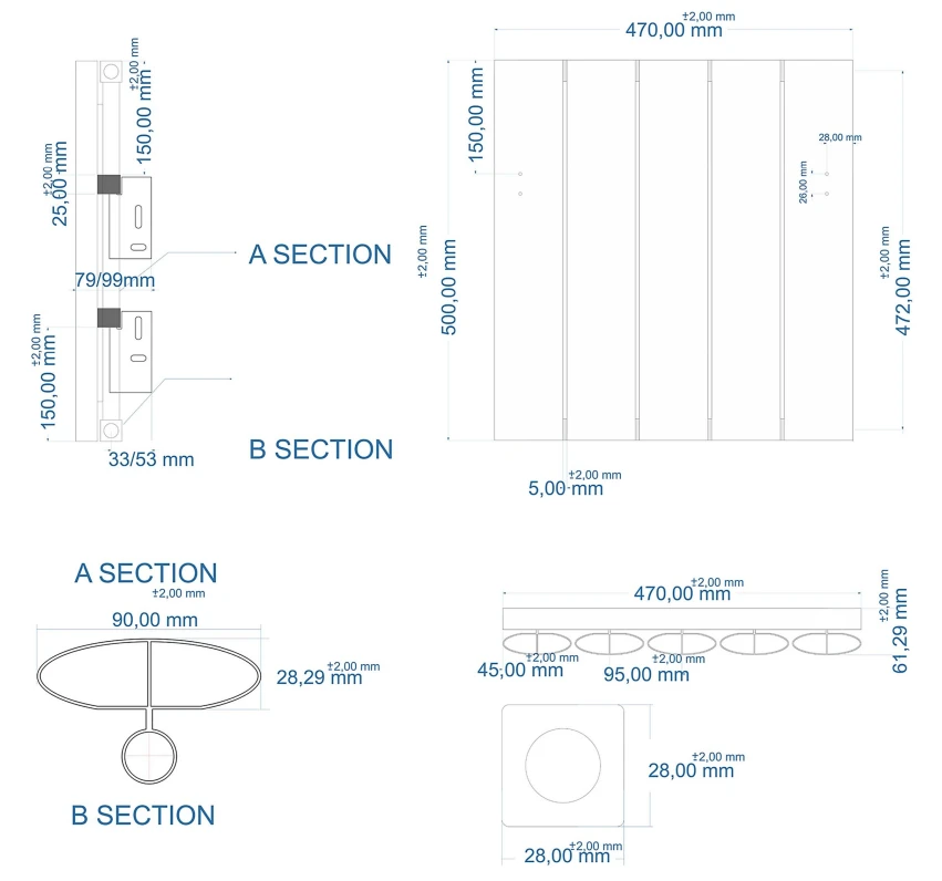 Eastbrook Malmesbury Radiator 45x50cm Aluminium 421W Grijs Mat - Afbeelding 4